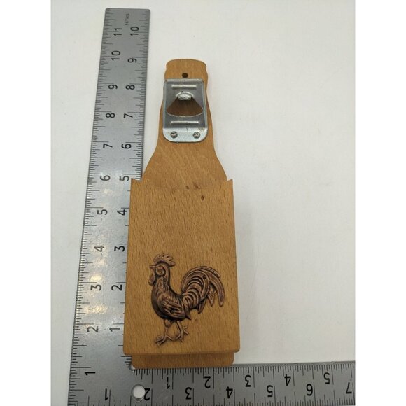Vintage Rooster Wall Mounted Bottle Opener and Cap Caddy 8.75" Wood Made Japan - Picture 5 of 8